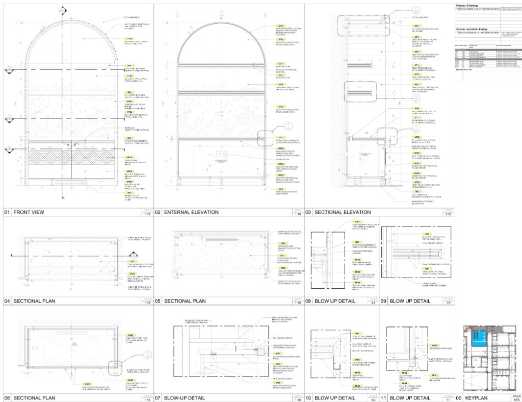 Arched Niche Panel Wall — Front View, Sections & Blow-Up Details