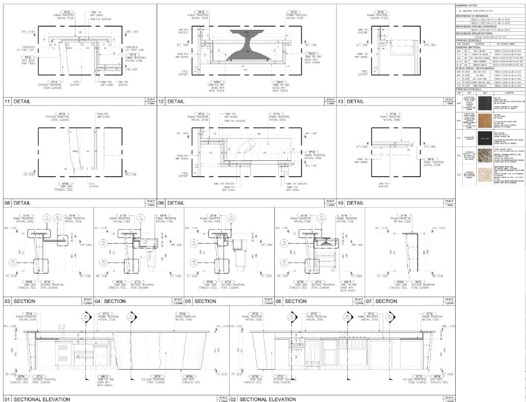 Bar / Buffet Counter — Stone Cladding, Sections & Details