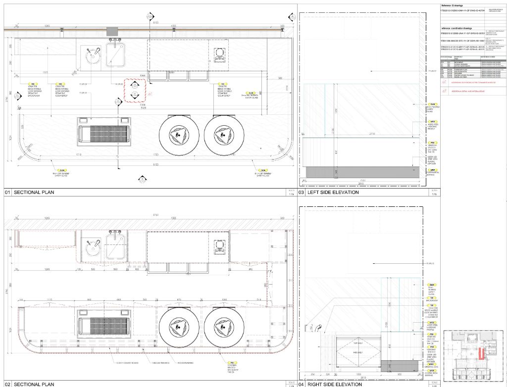 Show Kitchen — Sectional Plans & Side Elevations