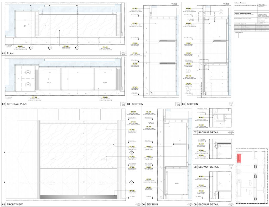 Stone & Veneer Wall Unit — Plan, Front View, Sections & Blow-Up Details